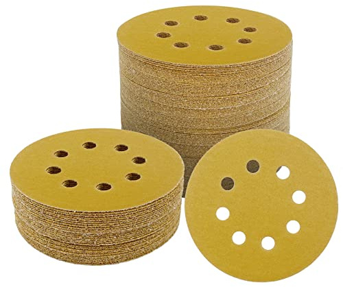 QYQRQF 100pcs 5 Inch Sanding Discs Hook and Loop, 220 Grit 8 Holes Sandpaper Round Orbital Sander Paper for Woodworking Car Boat Metal Polishing