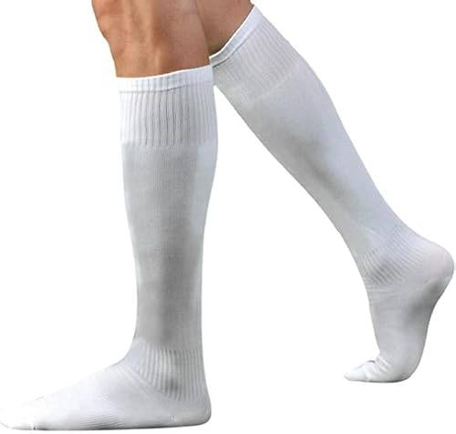 Brillars Calcio unisex, da calcio, rugby, hockey, sport al ginocchio, calzini lunghi, per bambini, adulti, junior, calcio al ginocchio, calzini da calcio all'aperto, bianco, 12-3 Kids