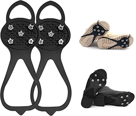 Spikes für Schuhe Winter, Schuhspikes Schuhkrallen für den Winter Steigeisen aus kältebeständigem und langlebigem Bio-Silikon und Edelstahl Schuh Spikes Eisspikes (Schwarz, 29-34)
