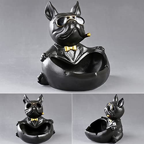 CABINE Panier de Poubelle Créative - Panier À Ordures de Bulldog Français En Céramique - Table Décoration Sculpture Décoration Bin - Facile À Nettoyer/Black Schwarz
