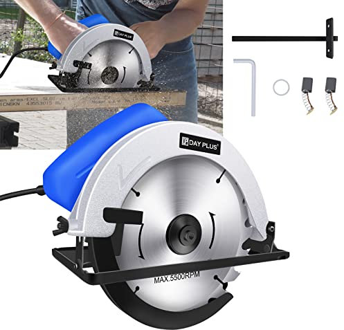Circular Saw, 900W Electric Circular Saw 5000RPM, Laser Guide, Pure Copper Motor, Max Cutting Depth 55mm, Saw Blades 180mm, 0 to 45° Bevel Angle for Wood/Plastic Cutting