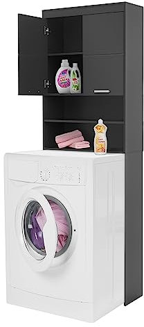 ECD Germany Mobile per Lavatrici con 2 Ante e 4 Ripiani 187,5 x 63 cm Aspetto Grigio Scuro Armadio Sovrastruttura per Asciugatrici Mobiletto Arredo Bagno Scomparti Salvaspazio Lavanderia