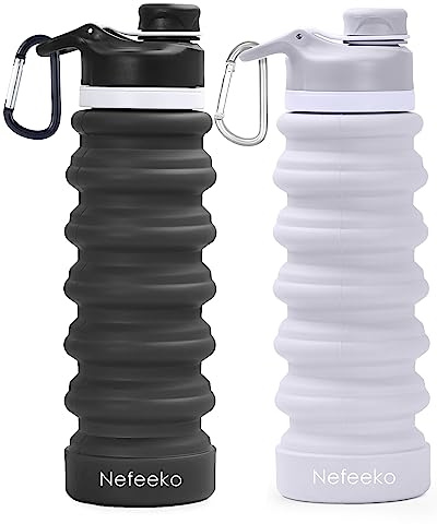 Nefeeko Collapsible Water Bottle, 2 Pack 26oz Silicone Foldable Water Bottles Leakproof BPA Free Travel Water Bottles with Carabiner, Portable Sport Water Bottles for Hiking Outdoor Indoor Sport