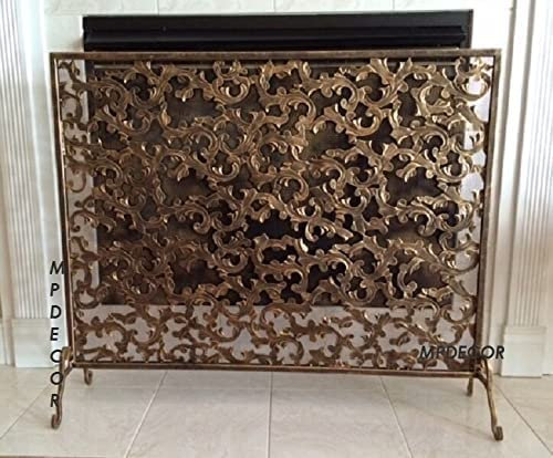 Kaminschirme Blatt Antik Gold Eisen Kamin Kaminschirm Kaminschirm Flache Kaminschirme dekorativ Decoration