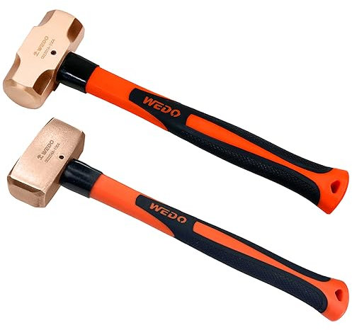 WEDO 2PCS Copper Hammer Set,3lb Sledge+3lb Club,Copper Crack Hammer Set with Fiberglass Handle,Non-Magnetic,Die-Forge,Corrosion Resistant, DIN Standard