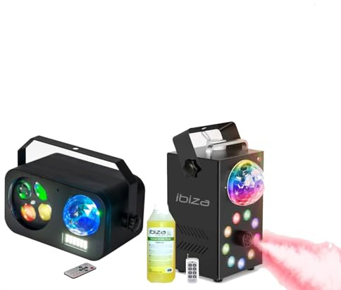 Ibiza Light - Pack Lumières Jeu Lumière COMBILED20 3-en-1 Gobo Strobe Astro - Machine Fumée LEDS RGB FOGGY-ASTRO - DJ Soirée Anniversaire Cadeau