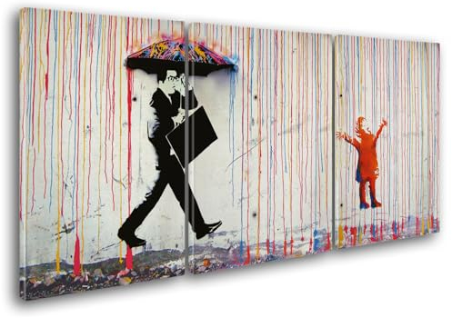 Giallobus - Große Gemälde im XXL-Format - Banksy - Street Art – Regen der Farben - Leinwand - 218x100cm | 3pcs. x 70x100cm - Moderne Gemälde für zu Hause