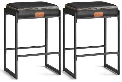 VASAGLE EKHO Collection - Tabouret de Bar, Lot, Tabourets d’Ilot de Cuisine, PU avec Coutures, Style Mi-siècle, Hauteur 66 cm, Bar de Salle à Manger, Montage Facile, Noir d'encre LBC086B01