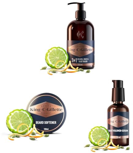 King C. Gillette Bartpflege Bartshampoo + Bartbalsam + Bartvolumen-Serum für die Bartpflege, Geschenk für Männer