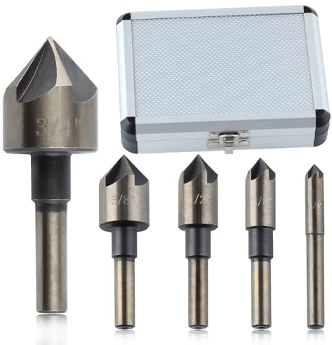 GOLD DEER Juego de 5 brocas avellanadas M35 cobalto avellanadas afiladas y duraderas para metal, madera y plástico, 82 grados, 5 flautas con estuche de almacenamiento