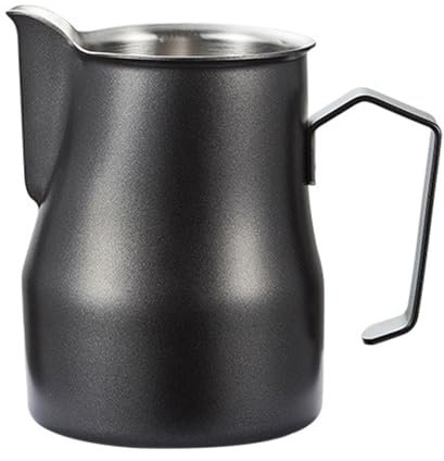 Milk Jug for Coffee Machine,Milk Steam Jug Barista Coffee Jug with Tick Mark, Metal Jug for Frothing Milk, Stainless Steel Milk Pitcher for Latte Art, Espresso, Cafetiere, Cappuccino (Black, 700ML)