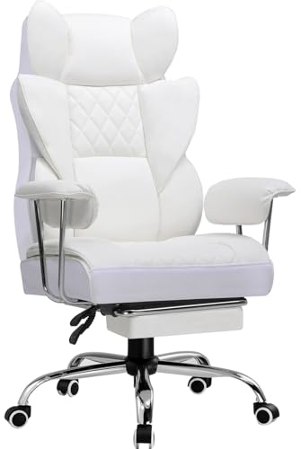 GTPLAYER Ergonomisk gamingstol, vilstol, kontorsstol med fotstöd, justerbart ryggstöd, gamerstol för arbete och nöje (vit)