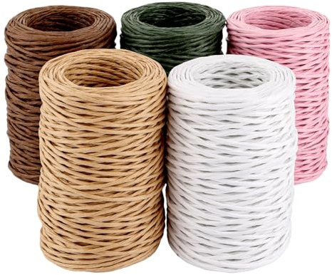 ZOFUN 5x50m basteldraht dünn Papierdraht Natur Züm Eisendraht, 2MM BasteldrahtDünn, Papierbindedraht, Papierwickeldraht Für Blumensträuße, Hochzeiten, Weihnachten, Geschenk Dekoration und Heimwerken