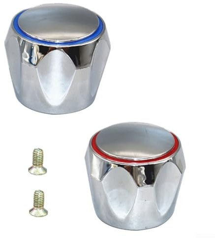EasyByMall 2Pcs Cold Hot Tap Top Head Faucet Cover Handle Chrome Plated Replacement Accessory Set, for Basin/Bath & Kitchen Sink Taps