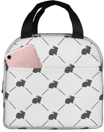 VOSERY Bolsa de almuerzo, lonchera para mujeres y hombres, bolsa de almuerzo minimalista negra con bonito conejo, bolsa de almuerzo aislada a prueba de fugas, reutilizable, gran capacidad, para el