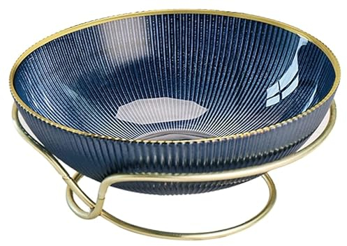 JCAKES Fruit Bowls Dessert Plate Modern Minimalist Fruit Plate Large-Capacity Snacks Candy Storage Baskets Glass Fruit Bowl with Metal Vegetable(Blue,Small)