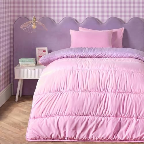 OHS Coverless Duvet Single, 10.5 Tog Reversible Soft Warm Microfibre Comfy Coverless Duvet Summer Winter Camping Blanket Washable Quilt Bedding Single Duvets with Pillowcase, Pink/Lilac