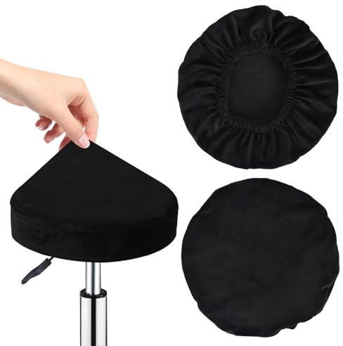Marjoramy 2 Stück Hockerbezug Rund,Durchmesser 32-38cm, Barhocker Überzug,Waschbar Staubdicht Hocker Bezug,Dehnbar,Für Esszimmerstühle Runder Hocker (Schwarz)