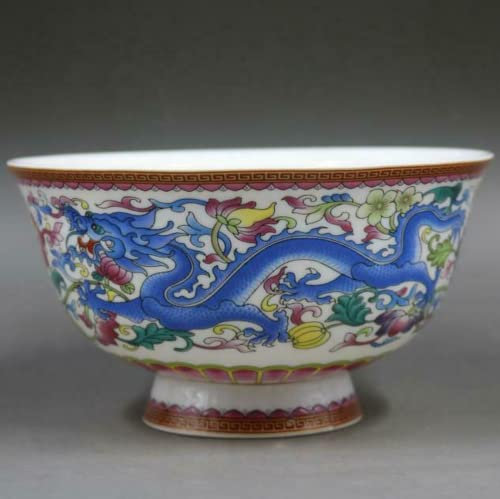 YangHaoDiSY Keramikschale, chinesischer alter Palast-Stil, Porzellan-Reisschale, chinesisches Porzellan, Drachenmuster, Schüssel Famille Rose, Suppenschüssel, 11,5 cm