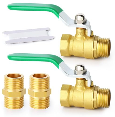 ERGAOBOY 2 Pcs 3/8 BSP Male to Female Brass Ball Valve with 2 Pcs 3/8 Male to Male Brass Connectors, Fit for Pipe Fittings Connection