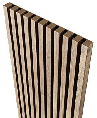 MEBANO. Paneles Acústicos en Placa Negra 4 Piezas 240x18,5 cm Roble Stirling Revestimiento de Pared Panel Decorativo MDF Lamas para Pared Interior Diseño Moderno