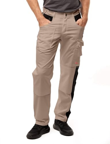 strongAnt Herren Arbeitshose - Cargohose für Männer mit Kniepolstertaschen Bundhose für Handwerk & Outdoor Beige-Schwarz, Gr. 56