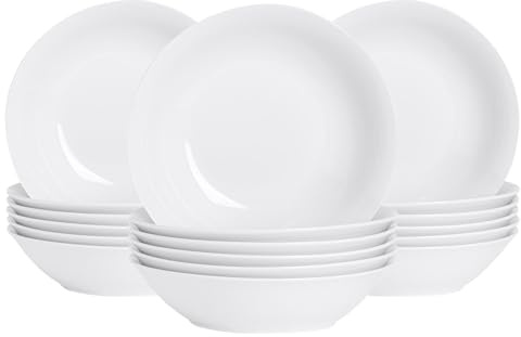 Argon Tableware 18x White Large Pasta Bowls - 25.5cm (10) - Ceramic Dinner Plates Dish Set Serving Noodle Bowl - Dishwasher and Microwave Safe