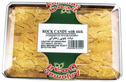 Saffron Rock Candy Sugar with Wood Stick (Nabat Chobi) with10 Sticks – Traditional Sweet Treat for Tea, Coffee, and Desserts – Premium Quality, Natural Flavor نبات