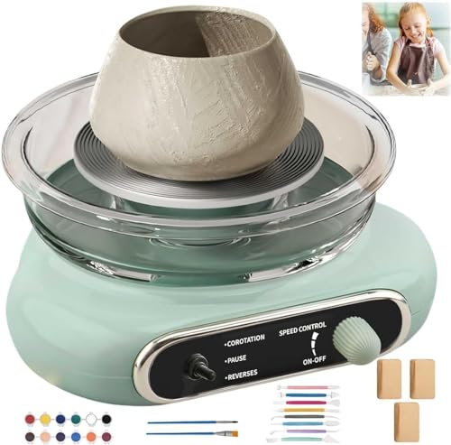 QUSYZD Mini tornio Elettrico per Ceramica, tornio per vasaio Girevole per Adulti, Macchina per la formatura della Ceramica con Set di Utensili per Argilla, Kit Fai da Te per Ceramica,