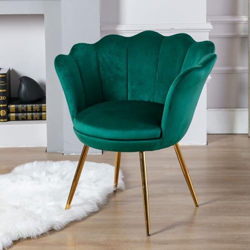 chairus Schminktischstuhl, Goldene Beine, Samt-Bezug, Grün | Muschel-Sessel mit weichem Samtbezug, eleganten goldenen Metallbeinen, vielseitig als Loungesessel für Wohnzimmer/Lobby