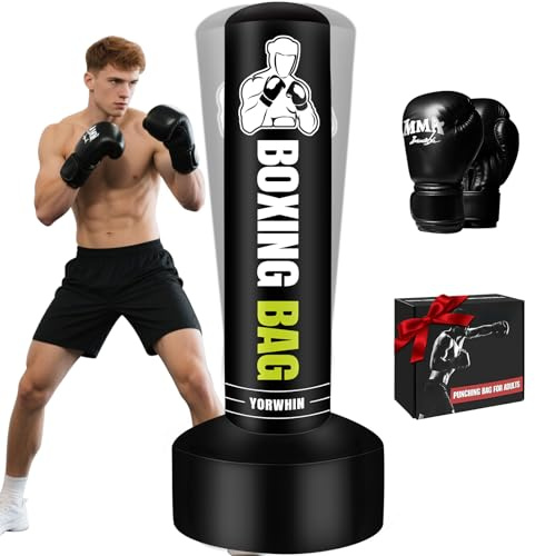 Schwerer freistehender Boxsack für Erwachsene, 177,8 cm, stehender Boxsack mit Boxhandschuhen, Boxtrainingsgerät, Kickboxsäcke für Training, MMA, Muay Thai, Fitness, Heim-Fitnessstudio