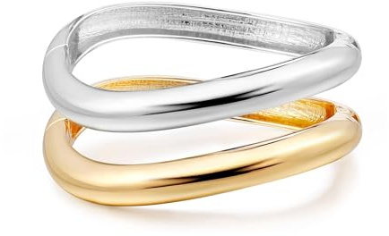 RIXERKOC 2 Stück Armreif Gold Damen Edelstahl unregelmäßige Manschette Armband Trendy Scharnier Manschette Offene Breite Chunky Silber Armbänder Schmuck Geschenk für Muttertag