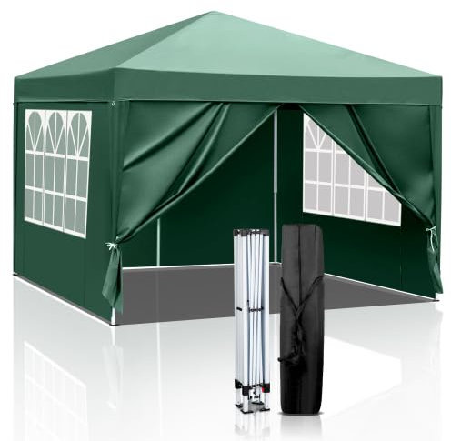 Bonnlo Carpa Plegable de 3x3m, UPF 50+, Las pergolas de jardín Impermeables y el Gazebo Son adecuados para usos Exteriores, como Camping, Festivales, Playa y Patios (Verde con 4 Laterales)