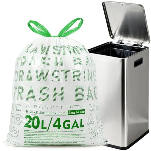 AOSULI 20 Litre Bin Bags Drawstring Kitchen Bin Bags Bathroom Bin Liners Leak-Proof White Rubbish Bags Strong Reinforced Handles 30 Liners