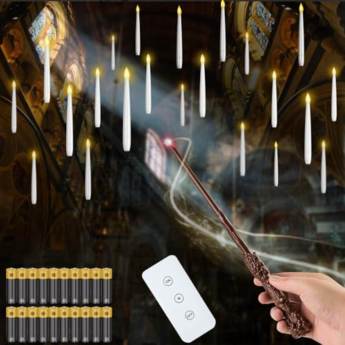 MozkeTo19 Christmas Decorations, 20PC Floating Candles with Wand, with 6 Hour Cycle Timer, Flickering Warm Light Flameless Floating Led Candle with Wand Remote (20PC Includes Battery)