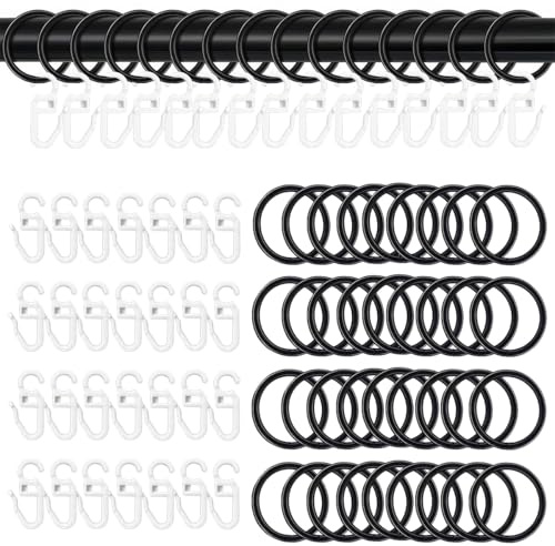 60 Pezzi 32 mm Anelli per Tende Silenziose, Anelli per Tende di Colore Nero, Anellis Silenziosi per Bastoni per Tende, Anellis per Tende con Ganci, per Camera da Letto, Soggiorno, Bagno