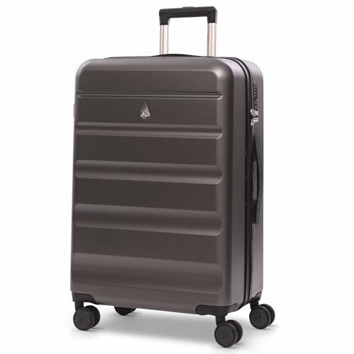Aerolite Medium 24in 67L Lightweight ABS Hard Shell 4 Wheel Spinner Travel Hold Checked Check in Luggage Suitcase (Charcoal, M 24in)