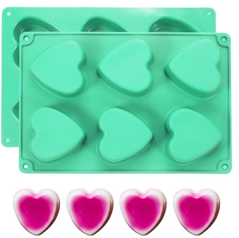 PATIKIL Heart Shaped Silicone Mould, 3D Love Heart Chocolate Mould Non-Stick Silicone Valentines Moulds for Baking, DIY, Craft, Lover Cake Candy, Handmade Soap-2Pcs(Green)