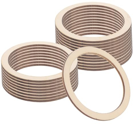DOITOOL Lot de 20 anneaux plats en bois brut pour loisirs créatifs, peinture et décorations de mariage, cercles en bois légers et résistants à l'usure pour cartes cadeaux faites à la main et