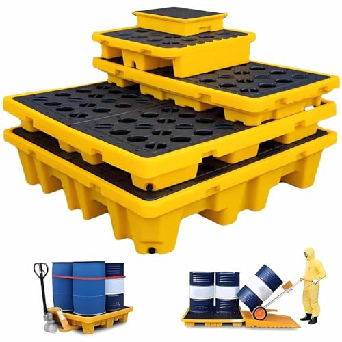 Pallet di contenimento delle fuoriuscite ad alta capacità con griglia, vassoio in polietilene per carrello elevatore, ideale per la prevenzione delle perdite industriali, 130 x 68 x 30 cm