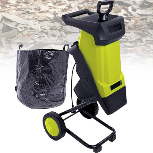 VNATWGOO Cippatore Elettrico per Rami da 0 A 40 Mm, Trituratore Automatico di Foglie da 2400 W con Sacco da 50 L, 4500 Giri/Min Yellow