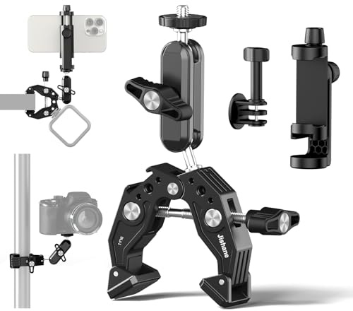 Phone Clamp Mount with 360° Dual Ballhead Anti-Fall 360° Rotating Motorbike Phone Holder AC Clamp Mount for GoPro Hero 13,DJI OSMO Pocket 3,Insta 360 X5 Fits Mountain/Scooter/Dirt
