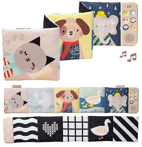 Taf Toys - Libro musical de sonido calmante para bebé, 12 sonidos, melodías y colores - para fijar a la cama o cochecito - desde el nacimiento 13835