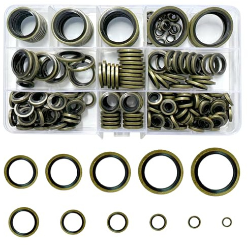 Wemoralix 214 Pcs High-Strength Bonded Seal Washers Kit - Metal Rubber Oil Sealing Rings, Engine Oil Gaskets (M5/6/8/10/12/14/16/18/20/22/M24)