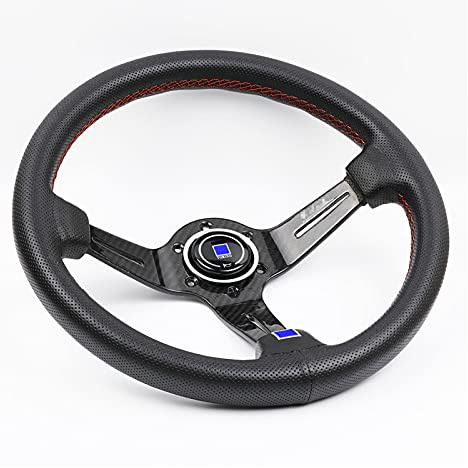 Volante Sportivo Auto,Volante da Corsa Universal 14inch / 345mm Real fibra di carbonio in Volante Drift Sport Sterzo(1)