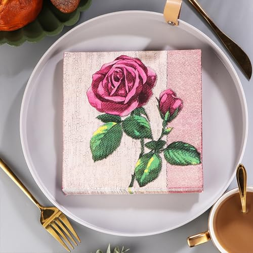 Serviettes en Papier Fleurs Violettes Papier jetable, Serviettes de fête, douces, durables et absorbantes pour cuisine, salle de bain, événements 5 Paquet(33x33cm)