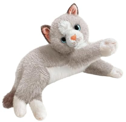 Peluche Chat Réaliste, Poupée Chat à Câliner pour Enfants, Coussins Réalistes en Forme d'animaux, Cadeau Doux et Doux, Chatons en Peluche pour Canapé, Chambre, Maison, Voiture, Racine de Lotus Blanche