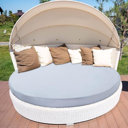Funda de cojín para sofá cama de exterior, repuesto para colchón de patio con cordón, color gris, protector duradero para muebles de exterior, ideal para tumbonas y tumbonas