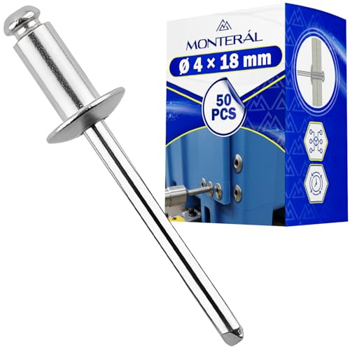 50 x Remaches Aluminio Ø4x18mm Orificio Montaje Ø4,2mm Sujeción 10,5-12,5mm | Remaches Fabricados en Aluminio y Acero - MONTERAL