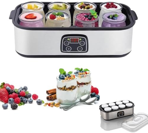 Yoghurt Maker 1400ml with 8 Glass Jars,Electric Yogurt Maker Portable,LED Display Adjustable Temp(68-131°F) & Timer,Yoghurt Maker Machine for Making Organic Yogurt,Natto,Homemade Desserts (8 Jars)